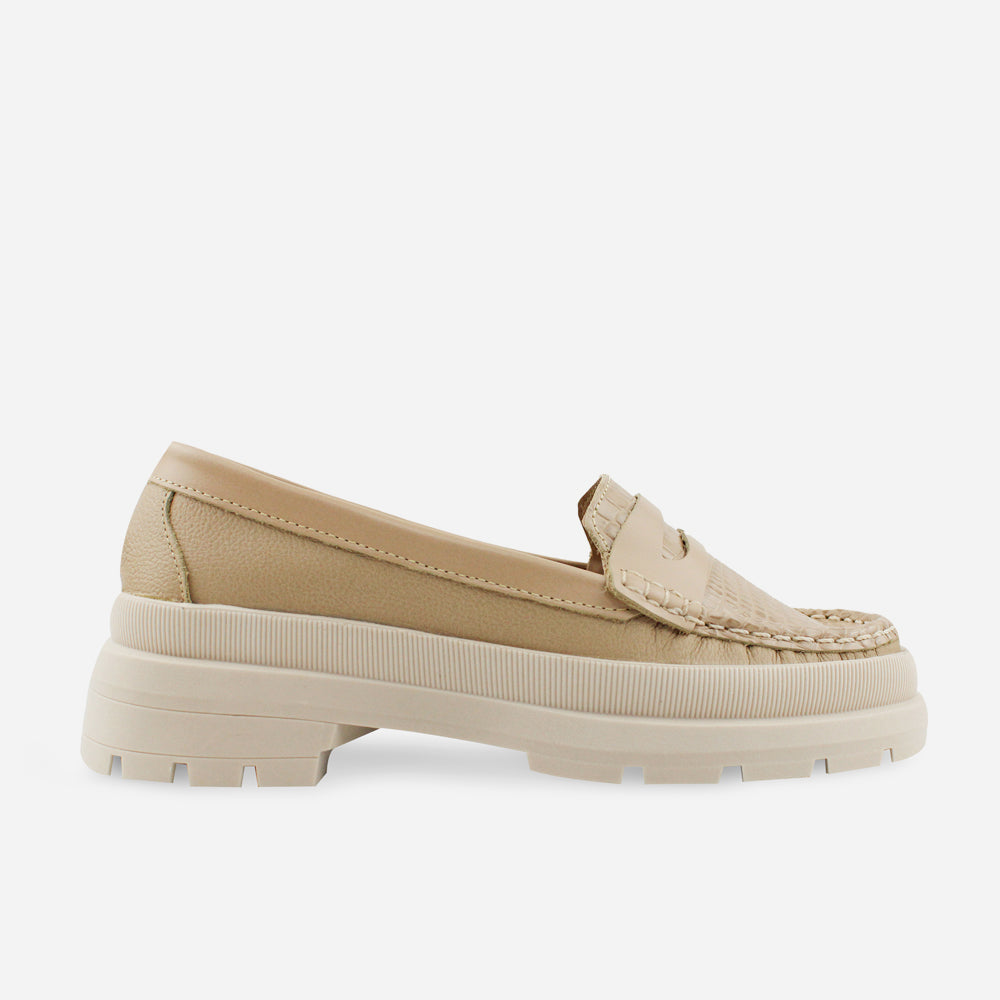 Mocasin plataforma camino de cuero para mujer - Taupe