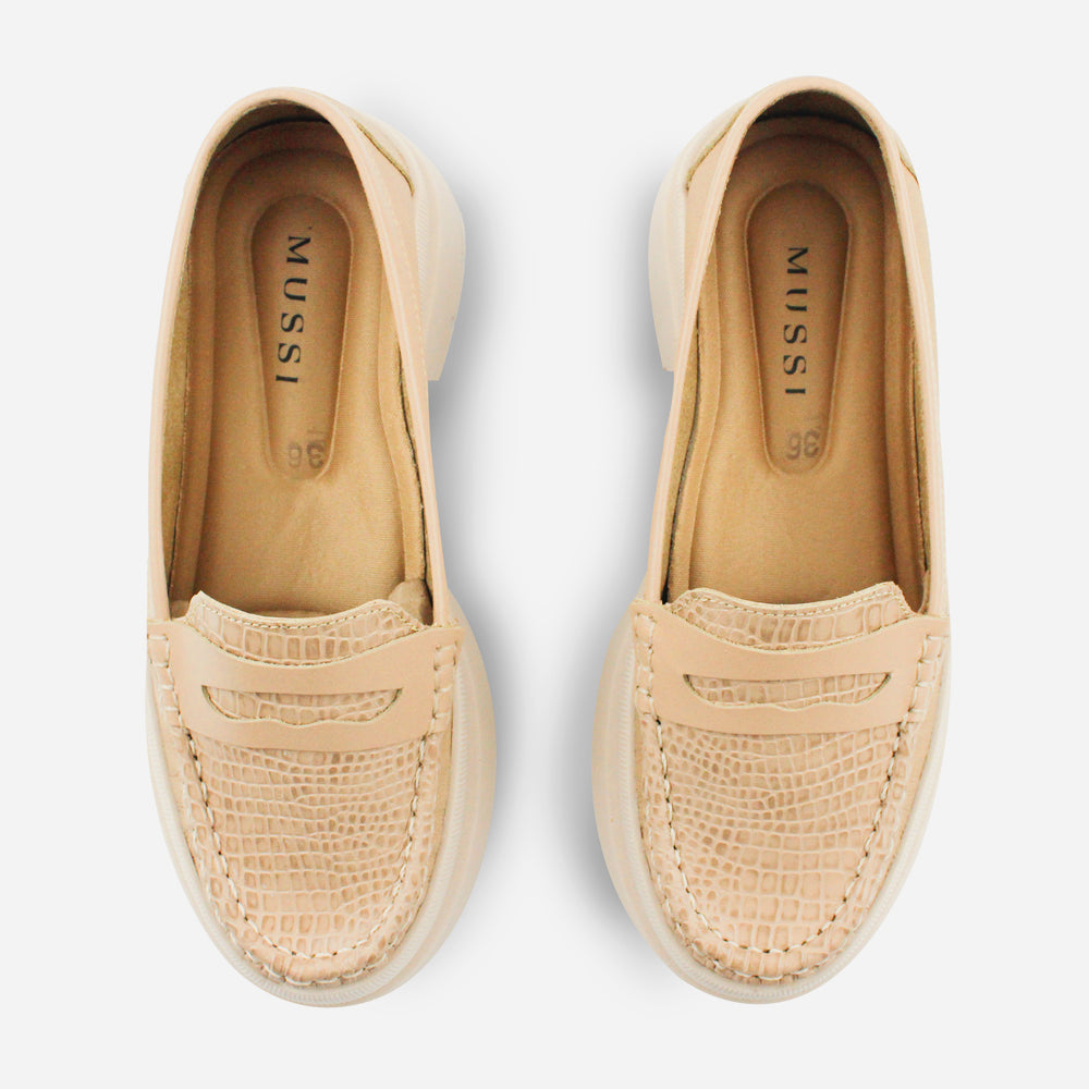 Mocasin plataforma camino de cuero para mujer - Taupe