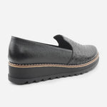 Mocasin plataforma viola de cuero para mujer - Negro