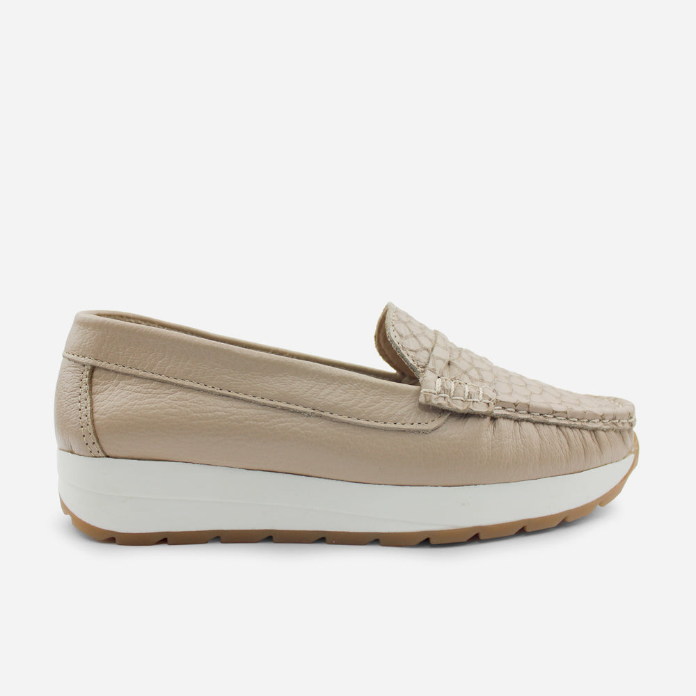 Mocasin plataforma marise de cuero para mujer - Nude