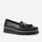 Mocasin plataforma valle de cuero para mujer - Negro