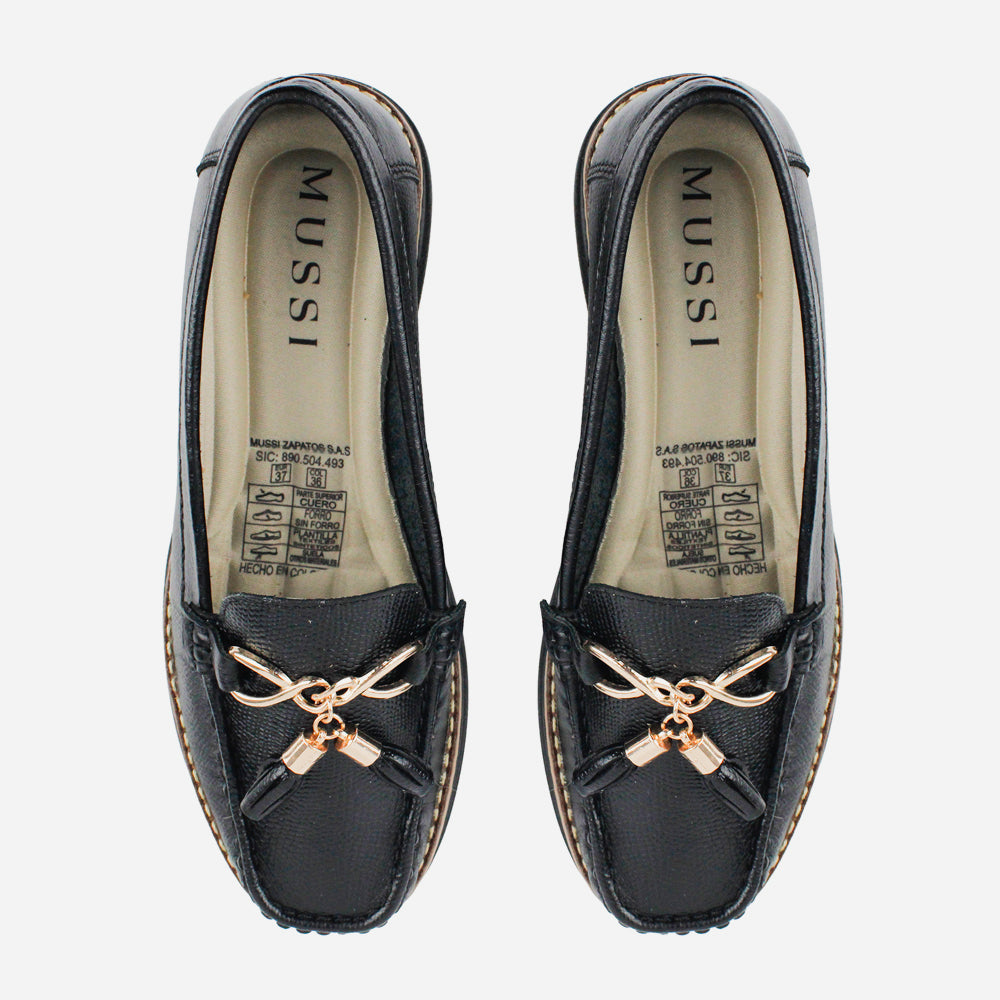 Mocasin plataforma valle de cuero para mujer - Negro