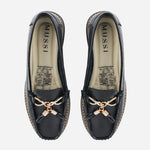 Mocasin plataforma valle de cuero para mujer - Negro