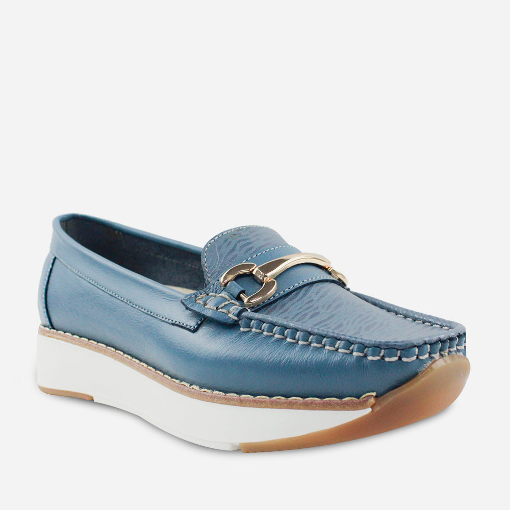 Mocasin plataforma lara de cuero para mujer - Azul
