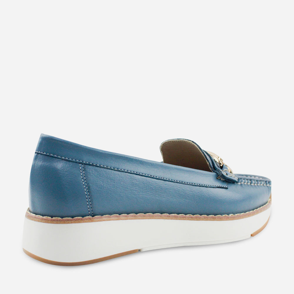Mocasin plataforma lara de cuero para mujer - Azul
