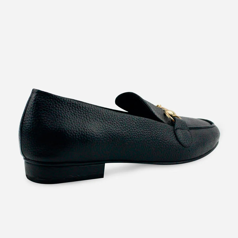 Baleta plana lila de cuero para mujer - Negro