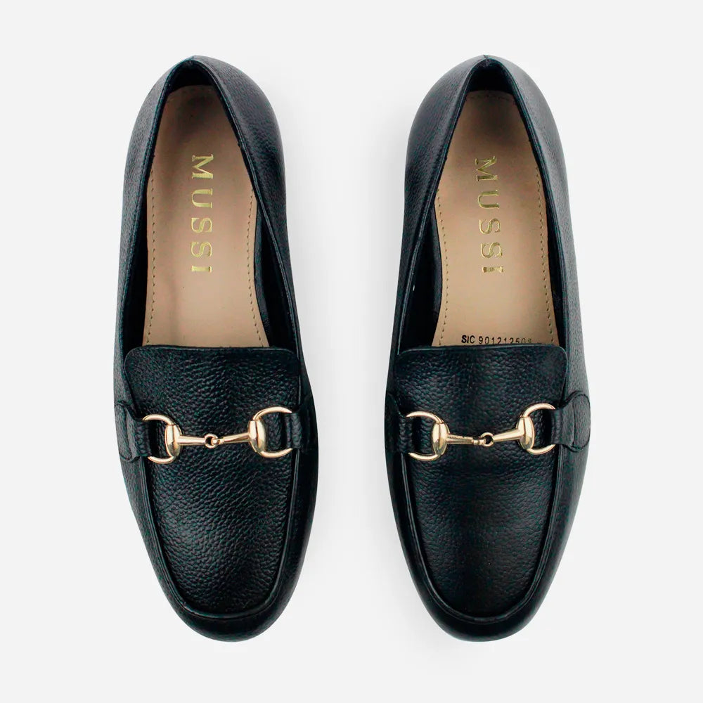 Baleta plana lila de cuero para mujer - Negro