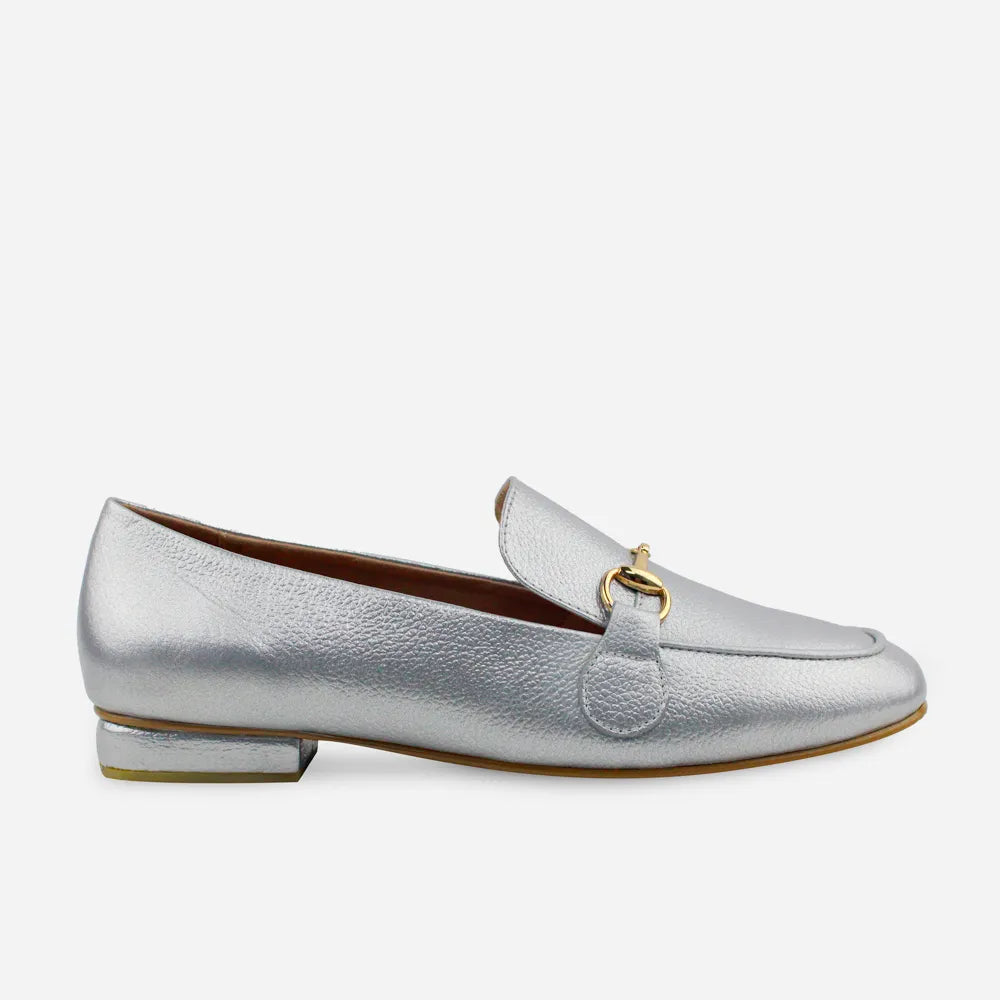 Baleta plana lila de cuero para mujer - Plata