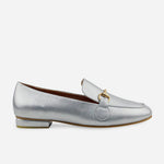 Baleta plana lila de cuero para mujer - Plata