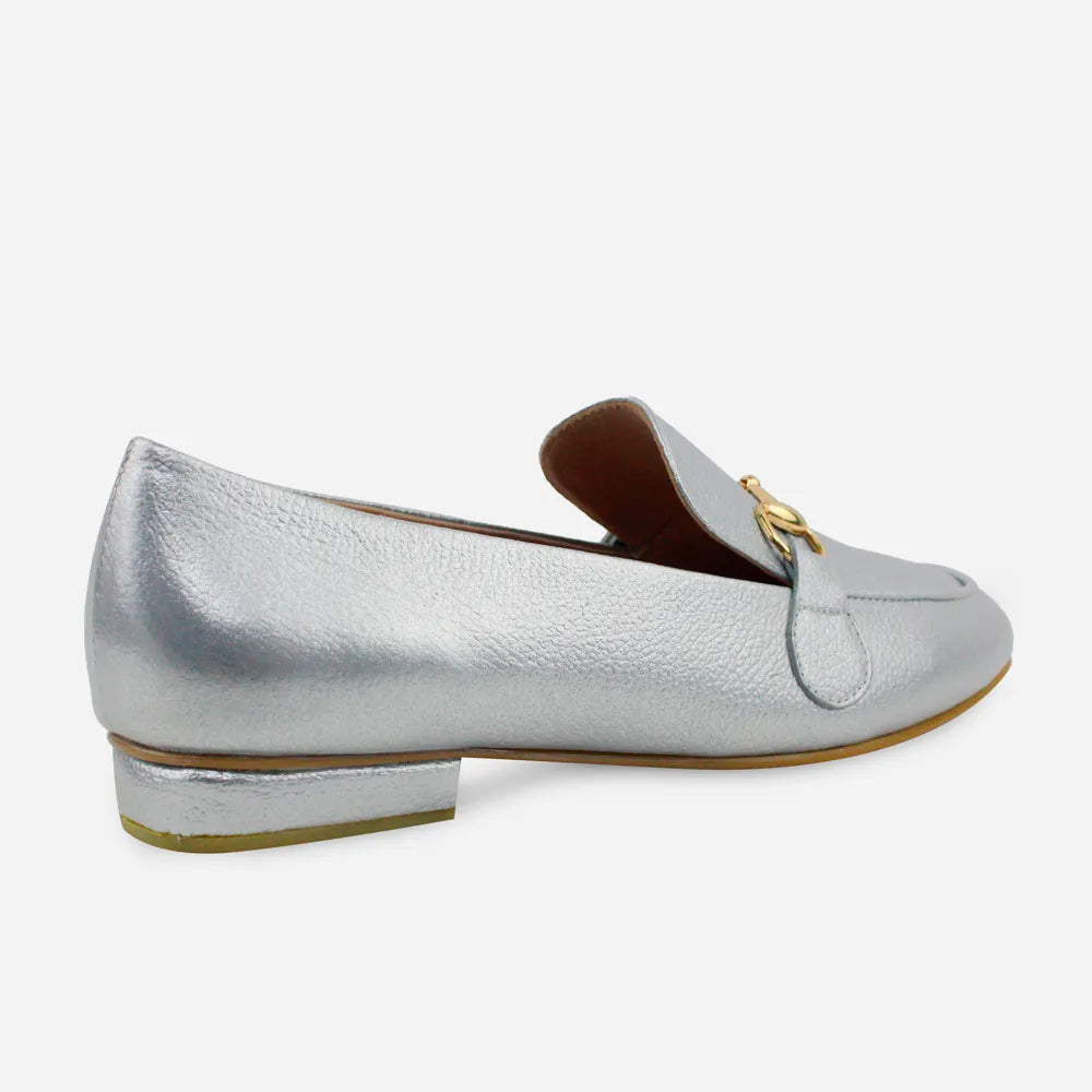 Baleta plana lila de cuero para mujer - Plata