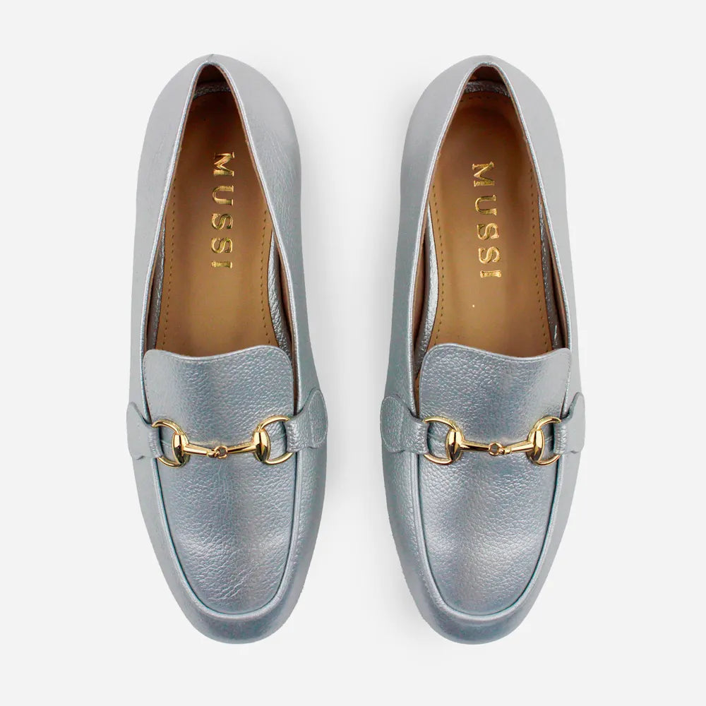 Baleta plana lila de cuero para mujer - Plata