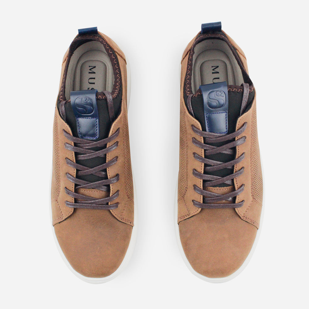 Tenis Sneakers francesco de cuero para hombre - Café