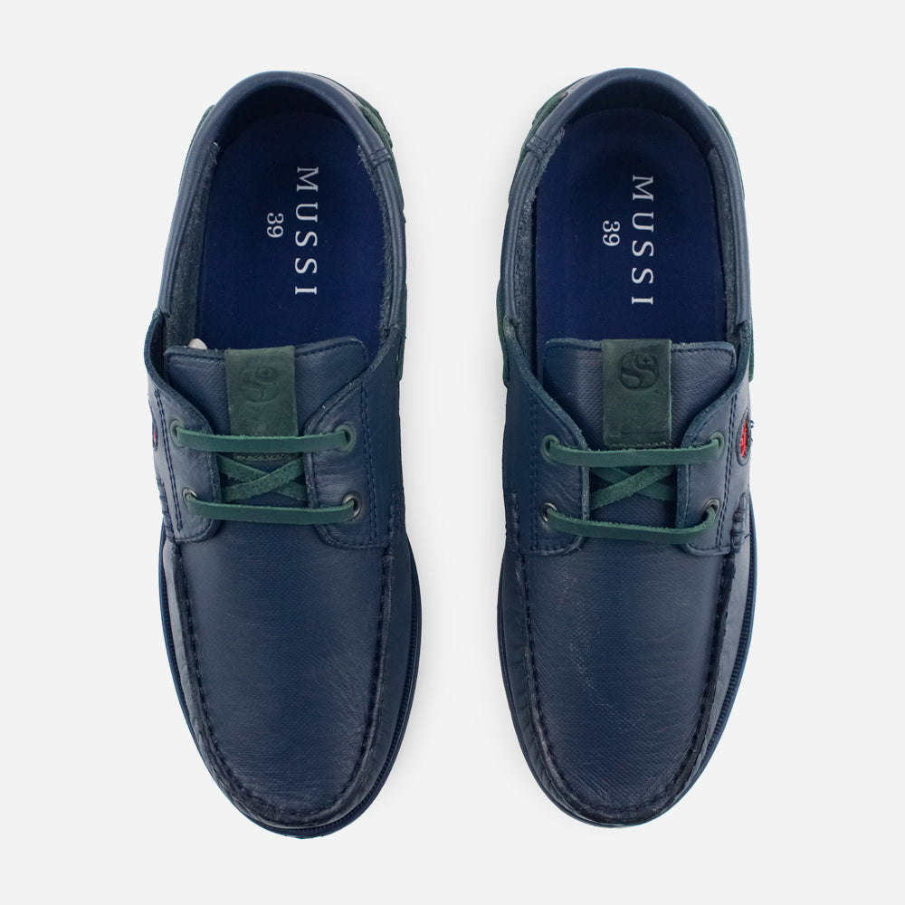 Mocasin plano simon de cuero para hombre - Azul