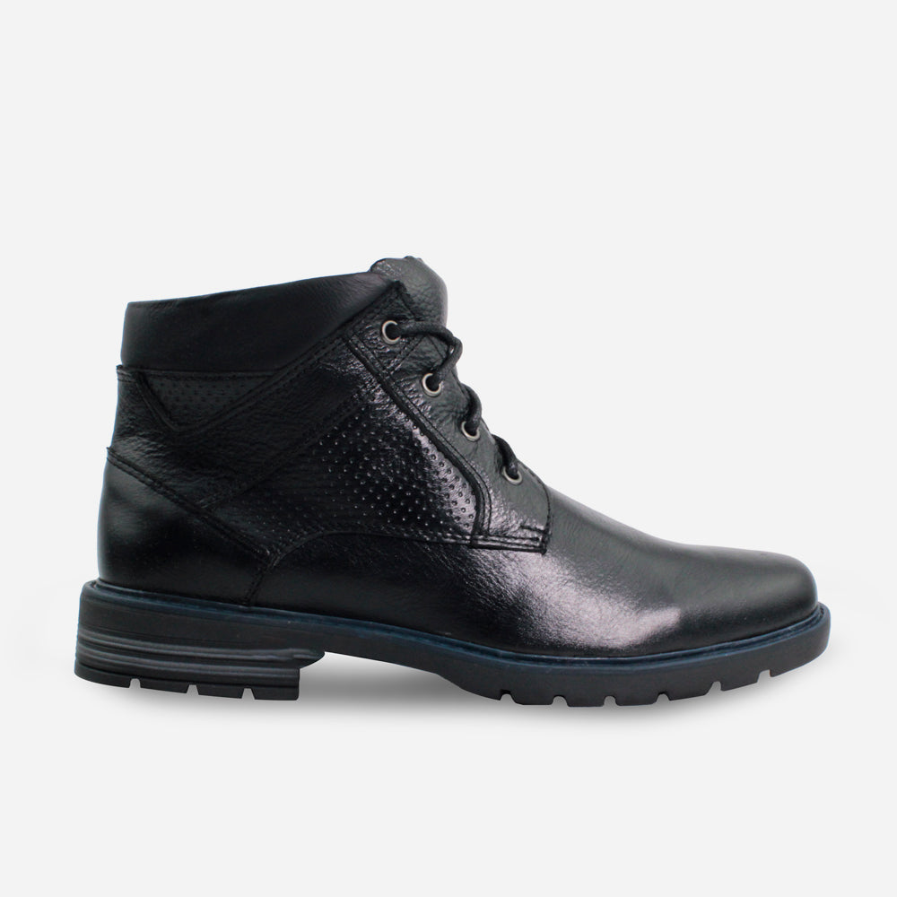 Botin con cordones laios de cuero para hombre - Negro