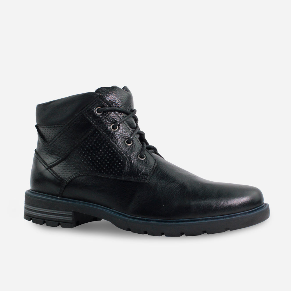 Botin con cordones laios de cuero para hombre - Negro