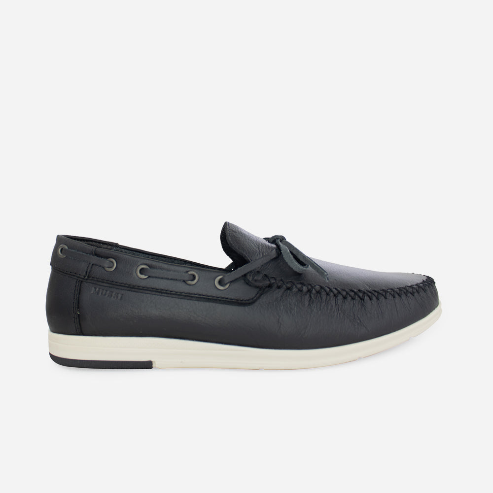 Mocasin plano algol de cuero para hombre - Negro