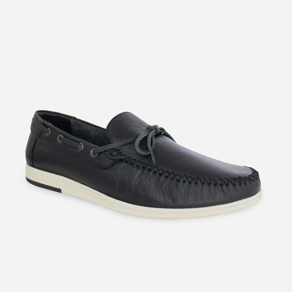 Mocasin plano algol de cuero para hombre - Negro