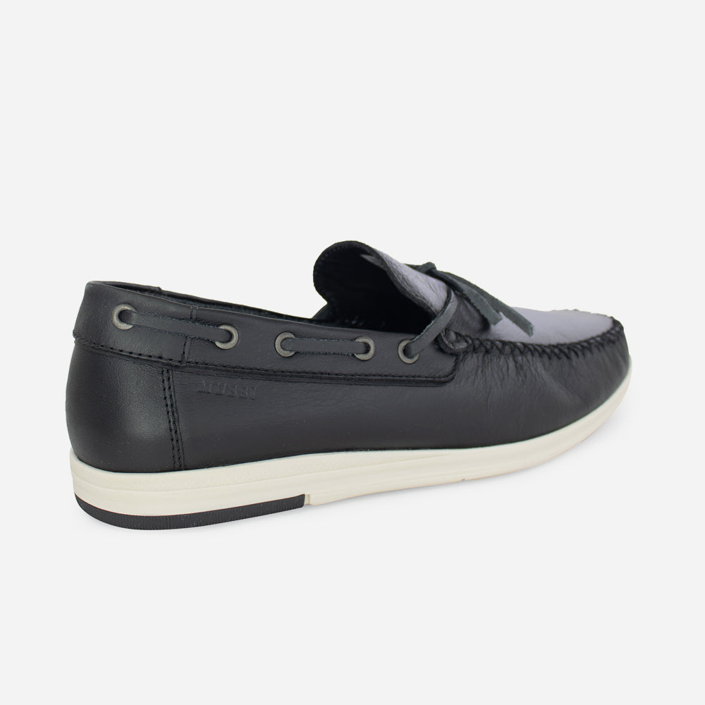 Mocasin plano algol de cuero para hombre - Negro