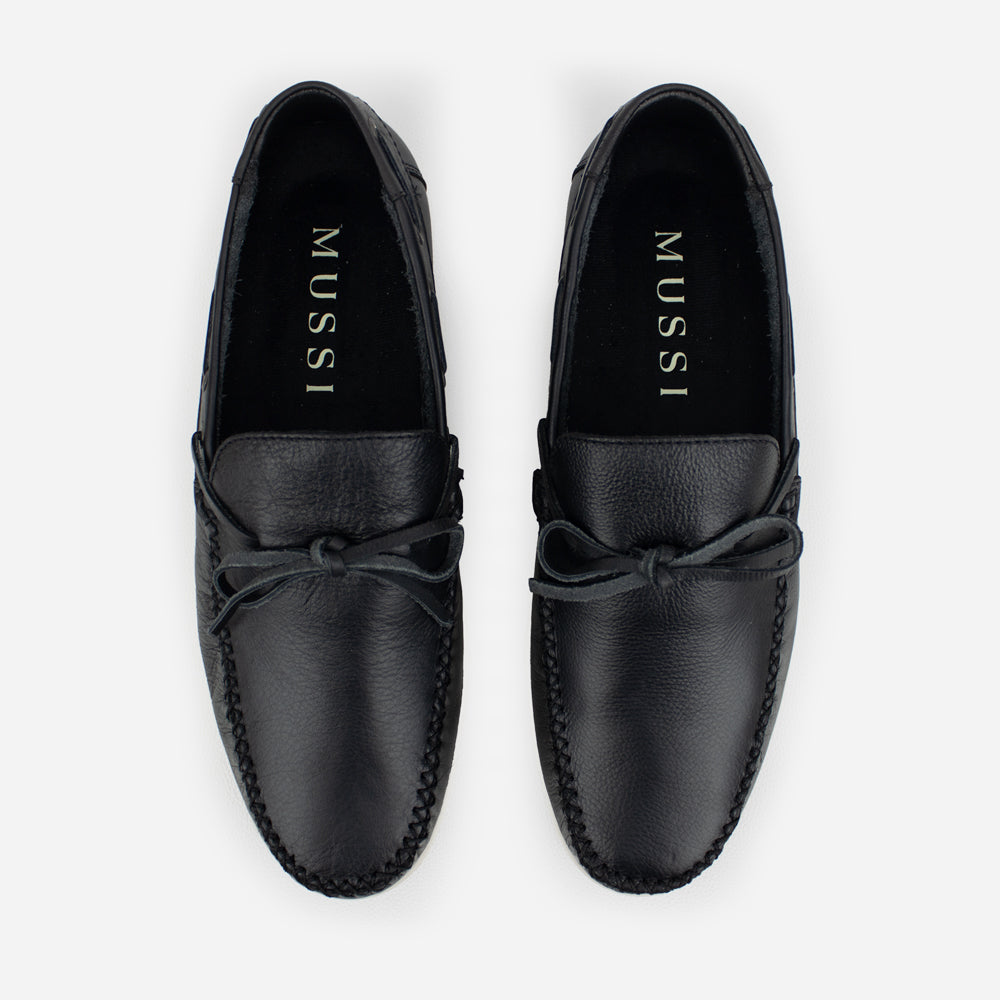 Mocasin plano algol de cuero para hombre - Negro