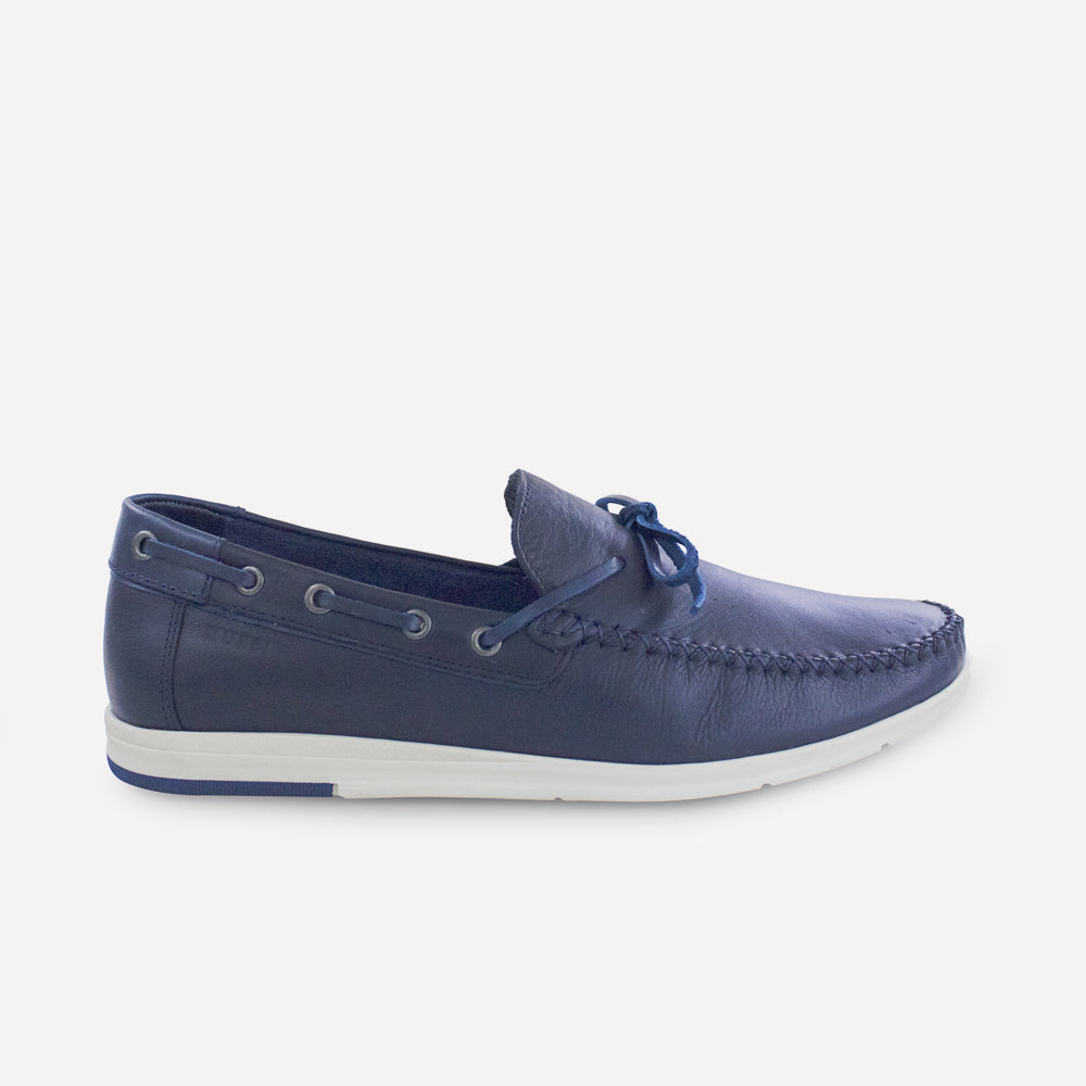 Mocasin plano algol de cuero para hombre - Azul