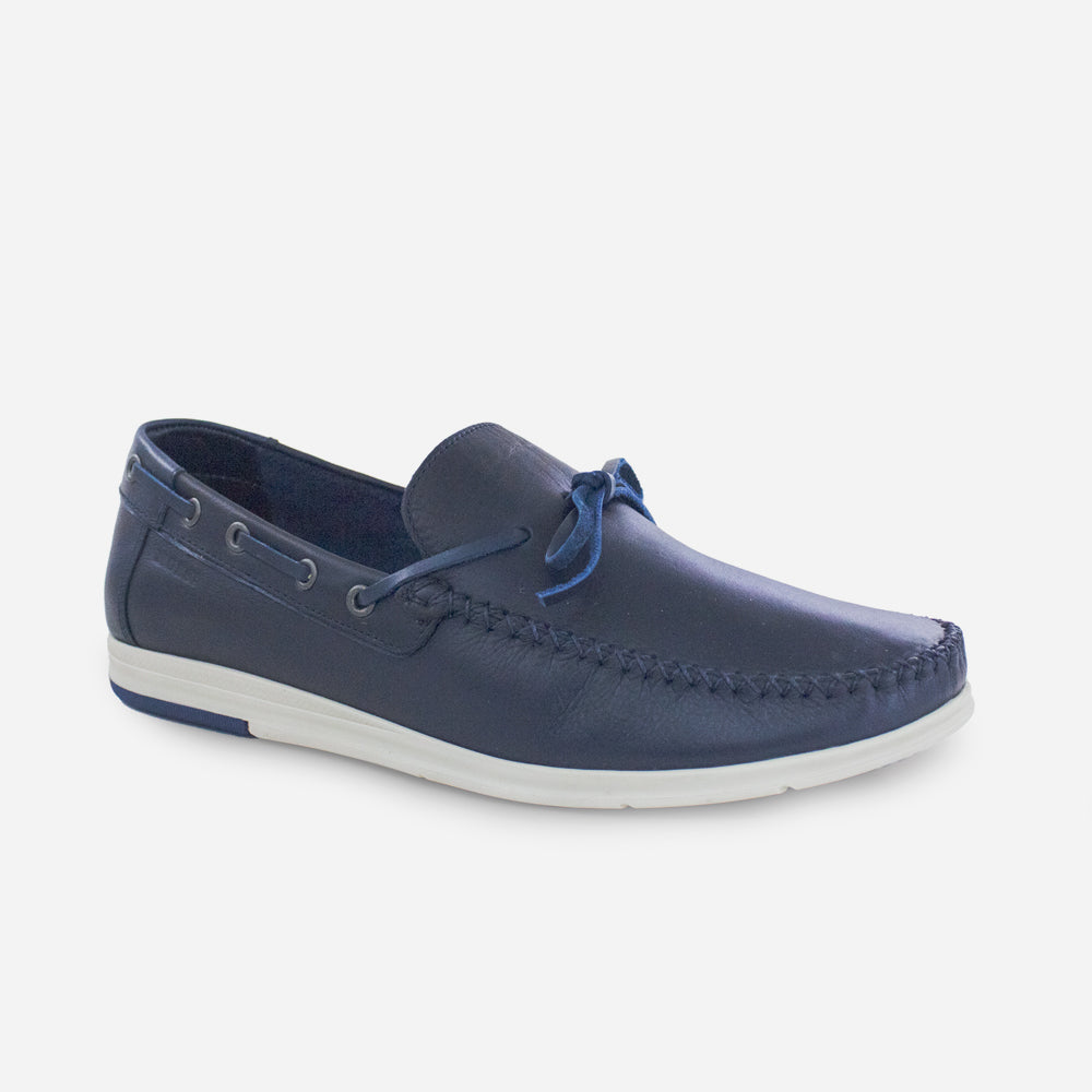 Mocasin plano algol de cuero para hombre - Azul