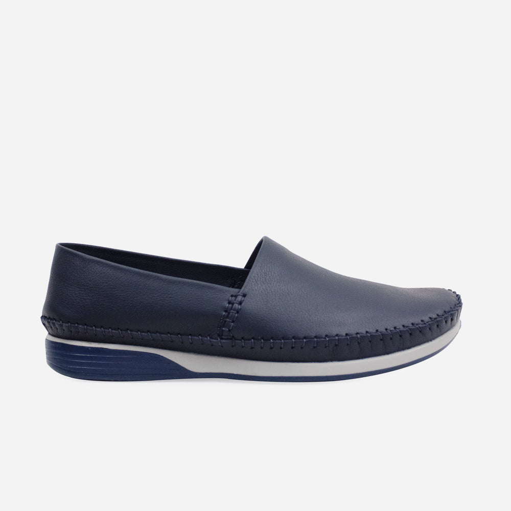 Mocasin plano golondrina de cuero para hombre - Azul