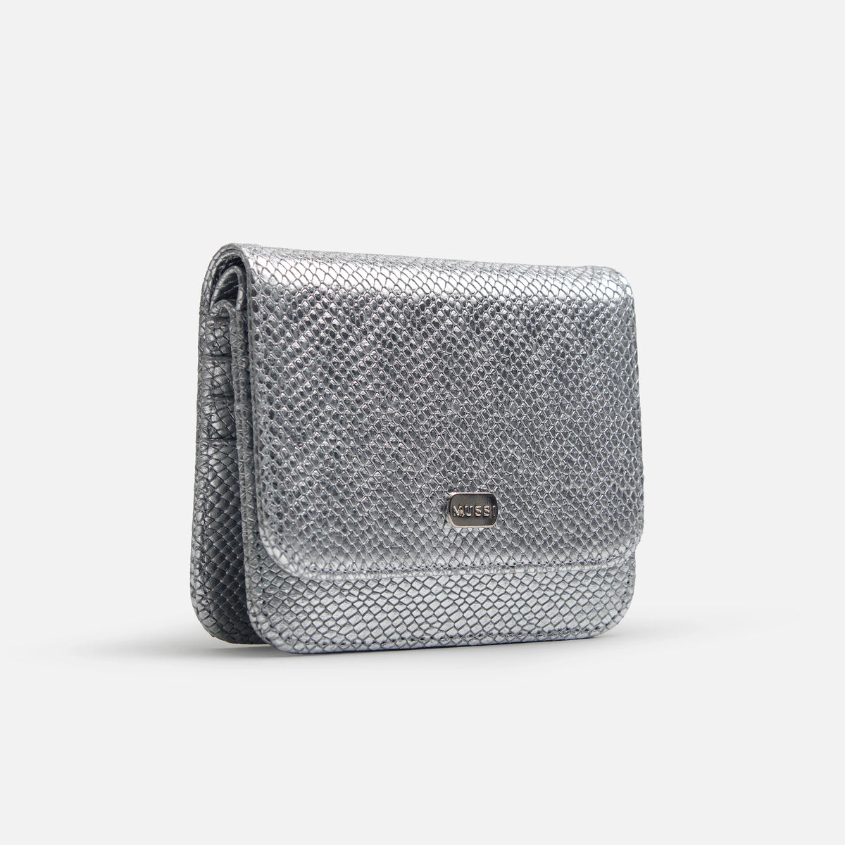 Billetera sira de cuero para mujer - Plateado