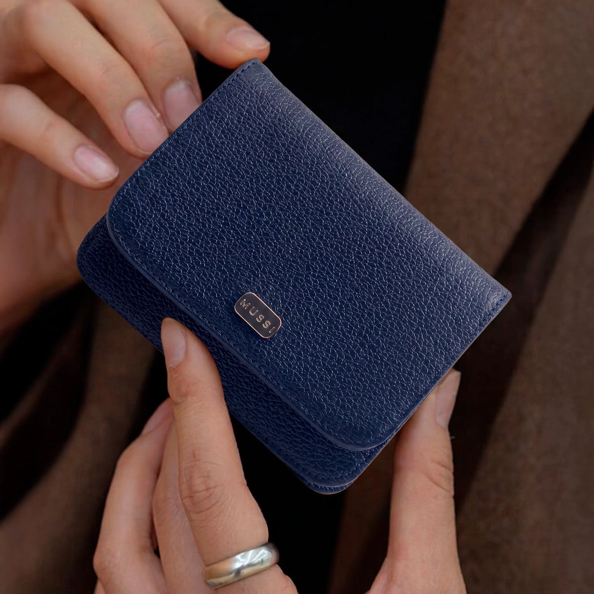 Billetera sira de cuero para mujer - Azul