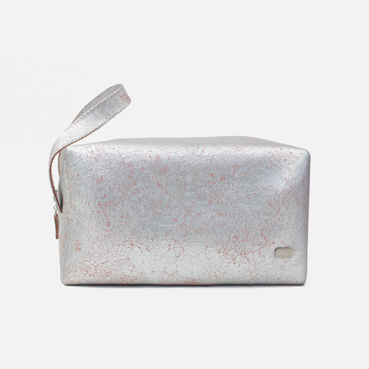 Cosmetiquera primavera de cuero para mujer - Plateado