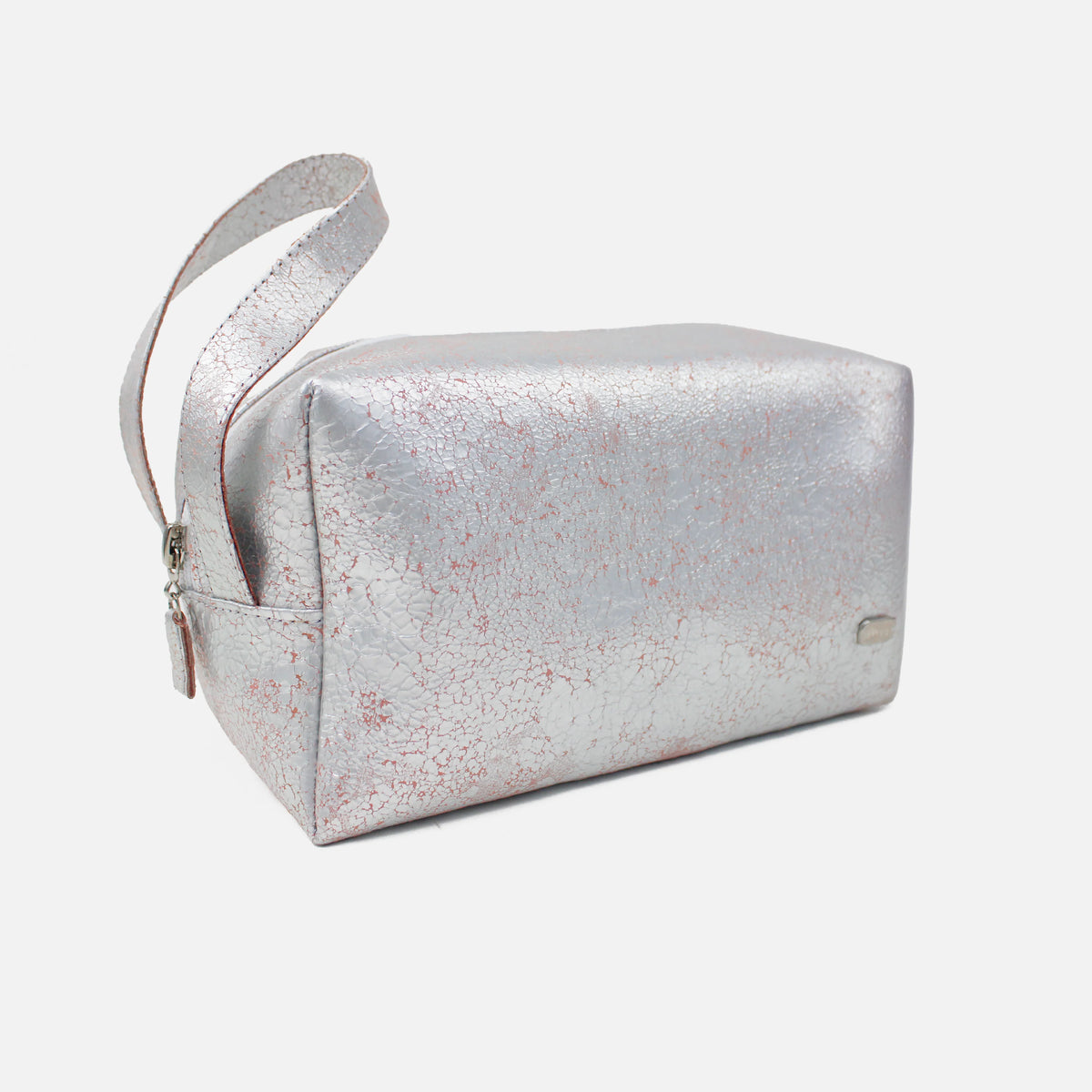 Cosmetiquera primavera de cuero para mujer - Plateado