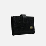 Billetera levana de cuero para mujer - Negro