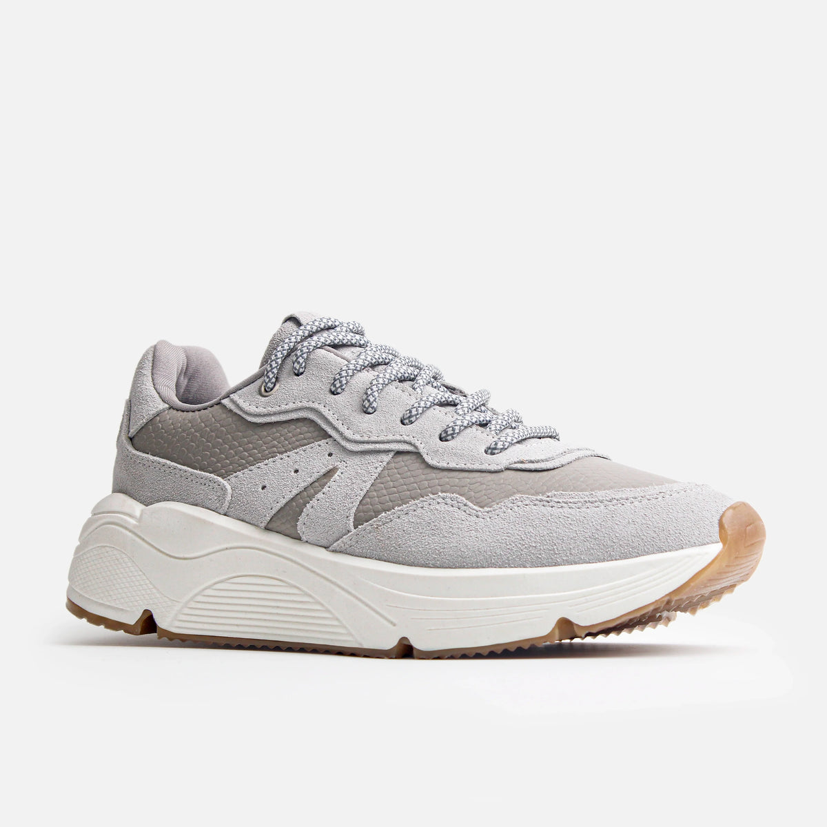 Tenis con plataforma keita de cuero para mujer - Gris
