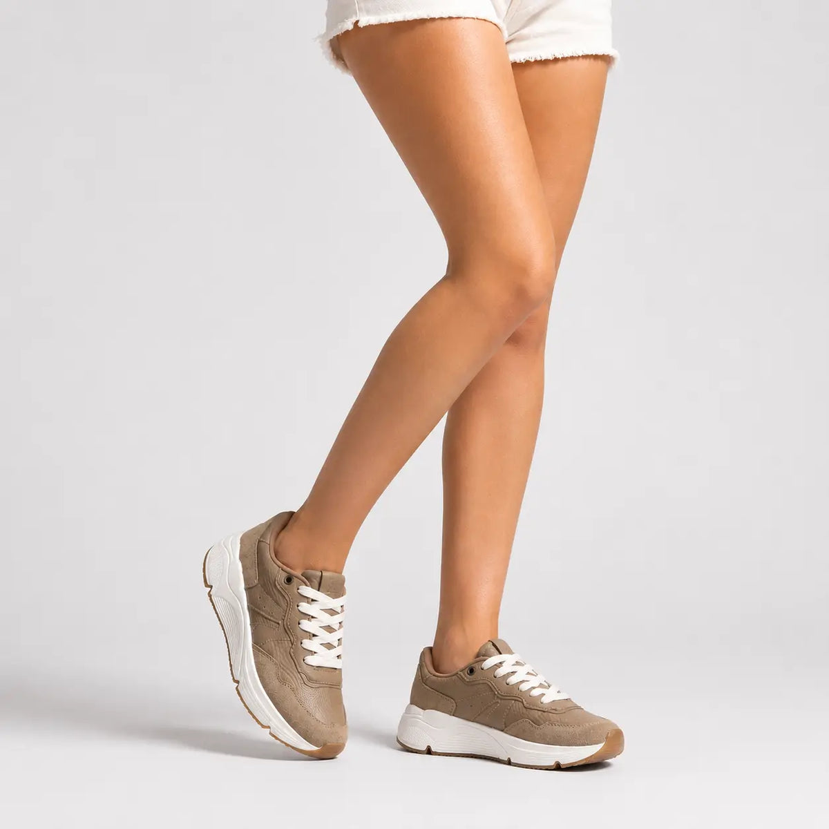 Tenis con plataforma keita de cuero para mujer - Taupe