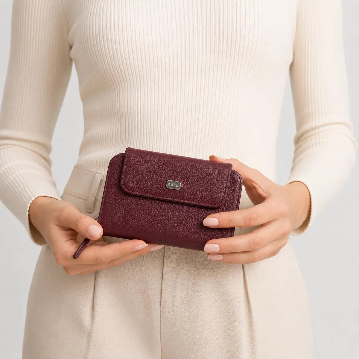 Billetera ambar de cuero para mujer - Vino