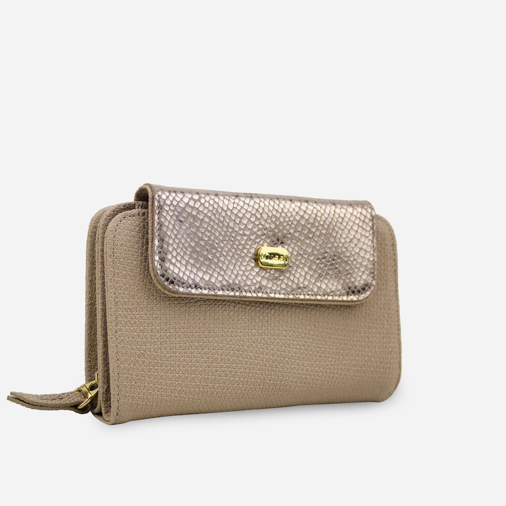Billetera ambar de cuero para mujer - Taupe