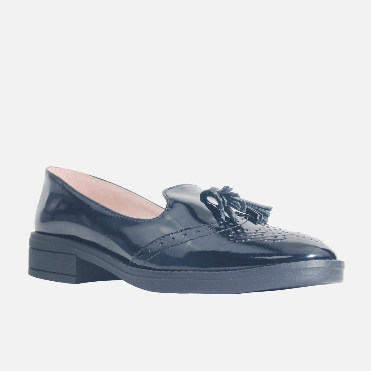 Mocasin plano tie de cuero para mujer - Negro