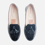 Mocasin plano tie de cuero para mujer - Negro