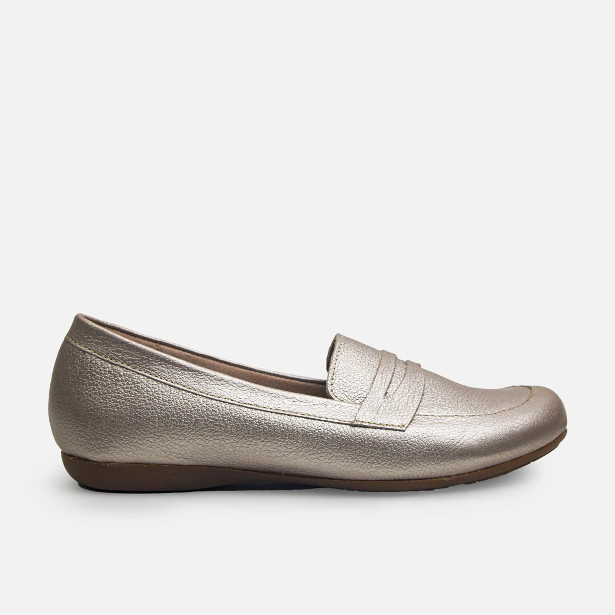 Mocasin plano liden de cuero para mujer - Oro