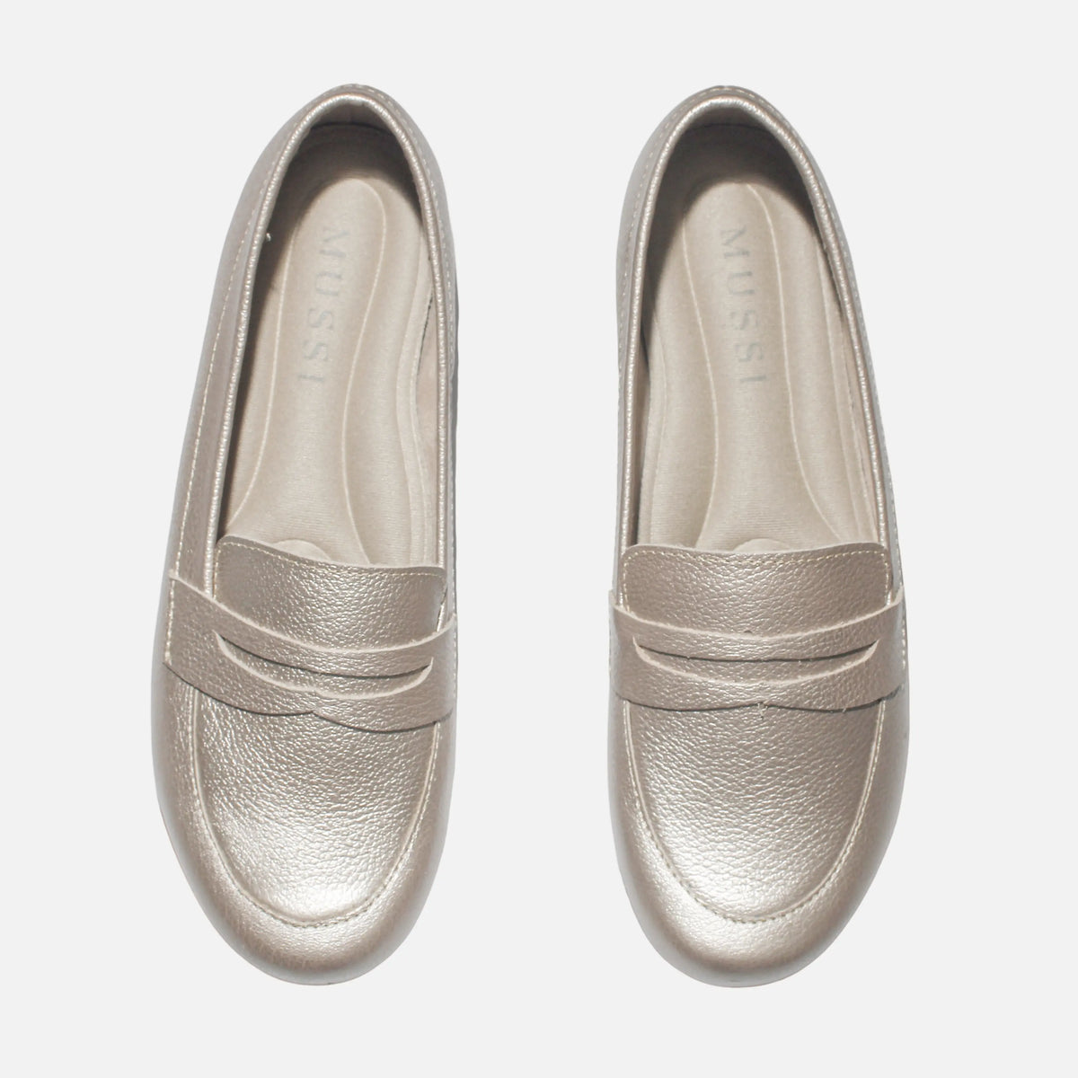 Mocasin plano liden de cuero para mujer - Oro