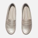 Mocasin plano liden de cuero para mujer - Oro