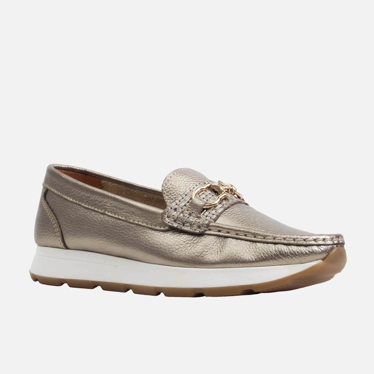Mocasin plano roven de cuero para mujer - Bronce