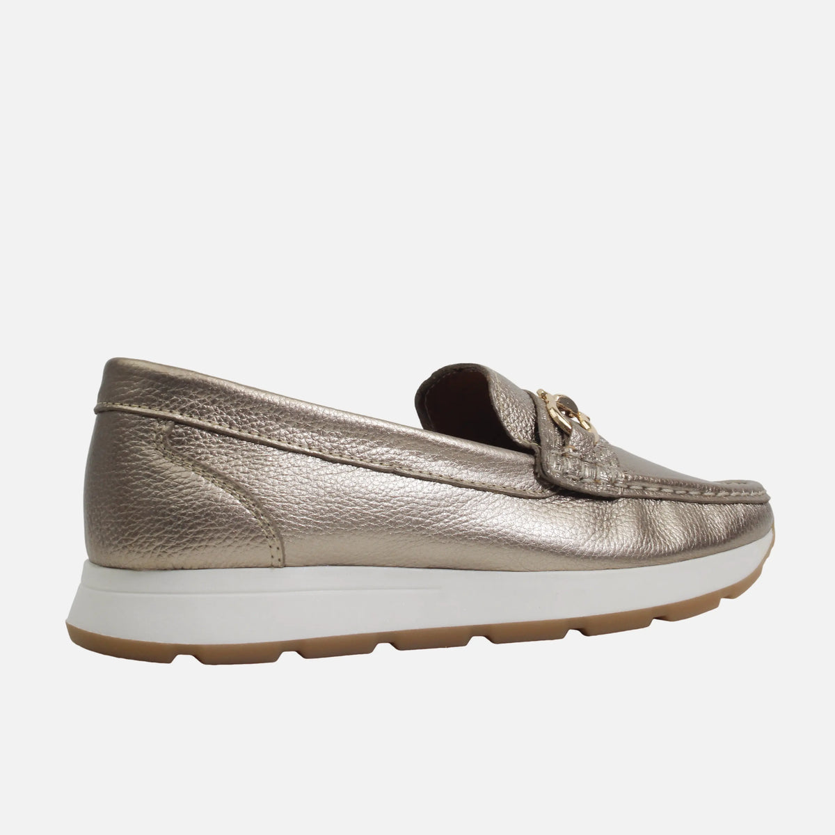 Mocasin plano roven de cuero para mujer - Bronce