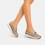 Mocasin plano roven de cuero para mujer - Bronce