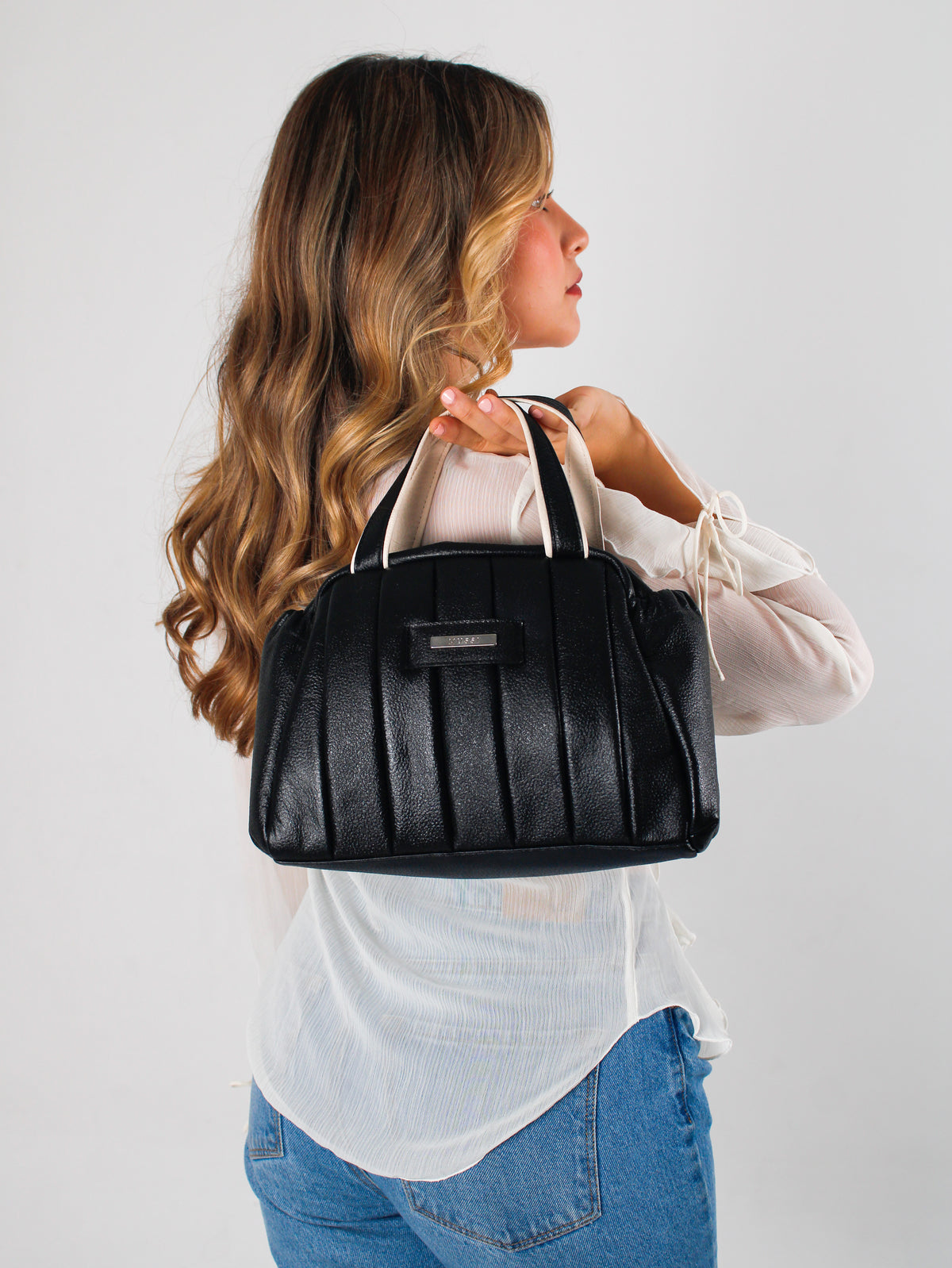 Cartera rosana de cuero para mujer - Negro