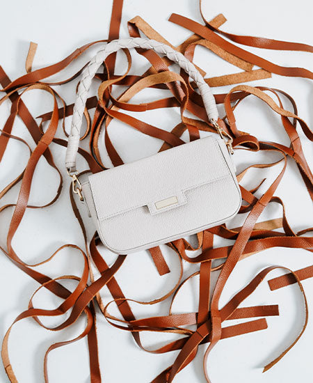 Bolso de mano margarita de cuero para mujer - Hueso