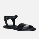 Sandalia plana cloe   de cuero para mujer - Negro