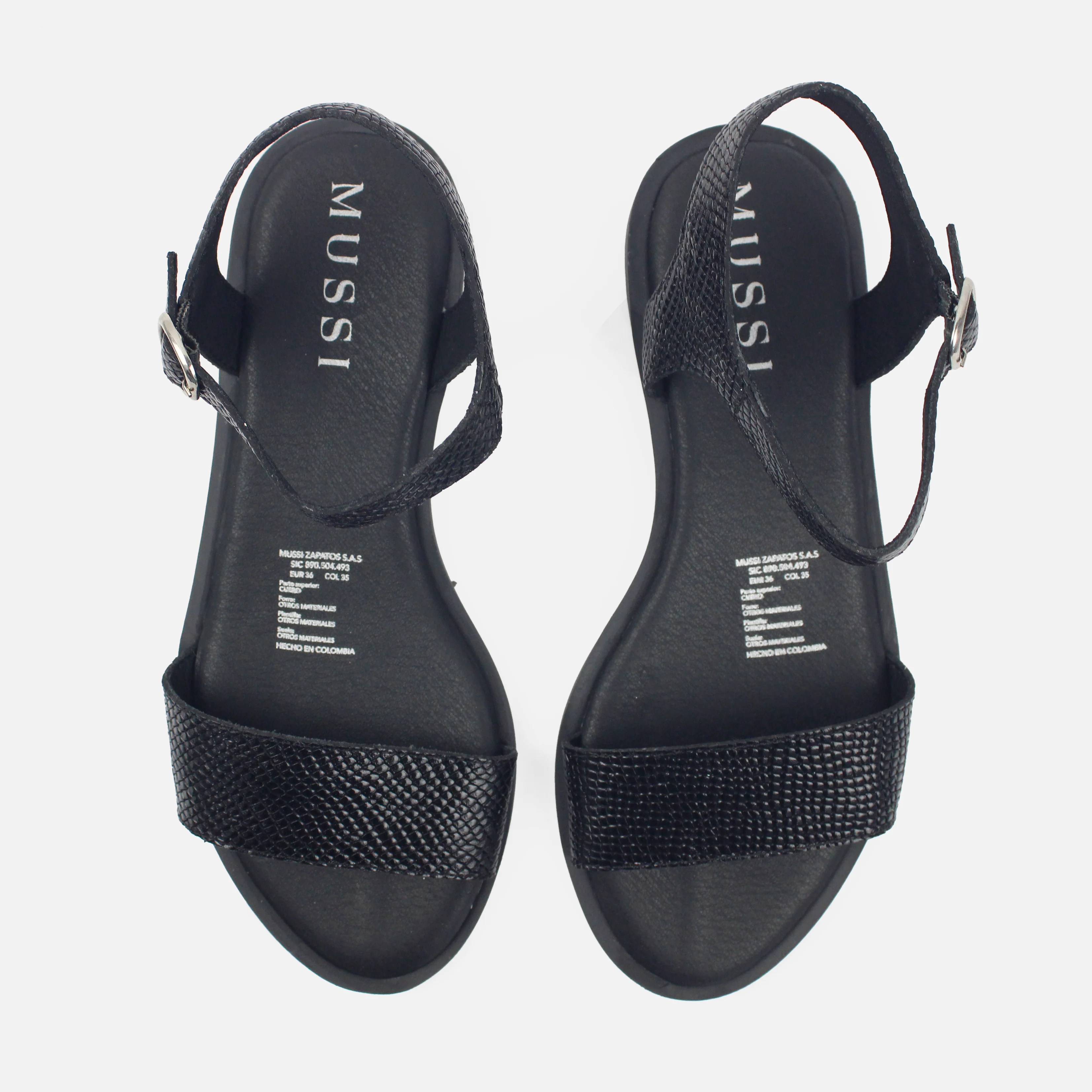 Sandalia plana cloe de cuero para mujer Negro