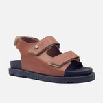 Sandalia plana luna de cuero para mujer - Miel