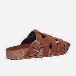 Sandalia plana aeli de cuero para mujer - Miel