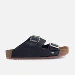 Sandalia plana maia de cuero para mujer - Negro